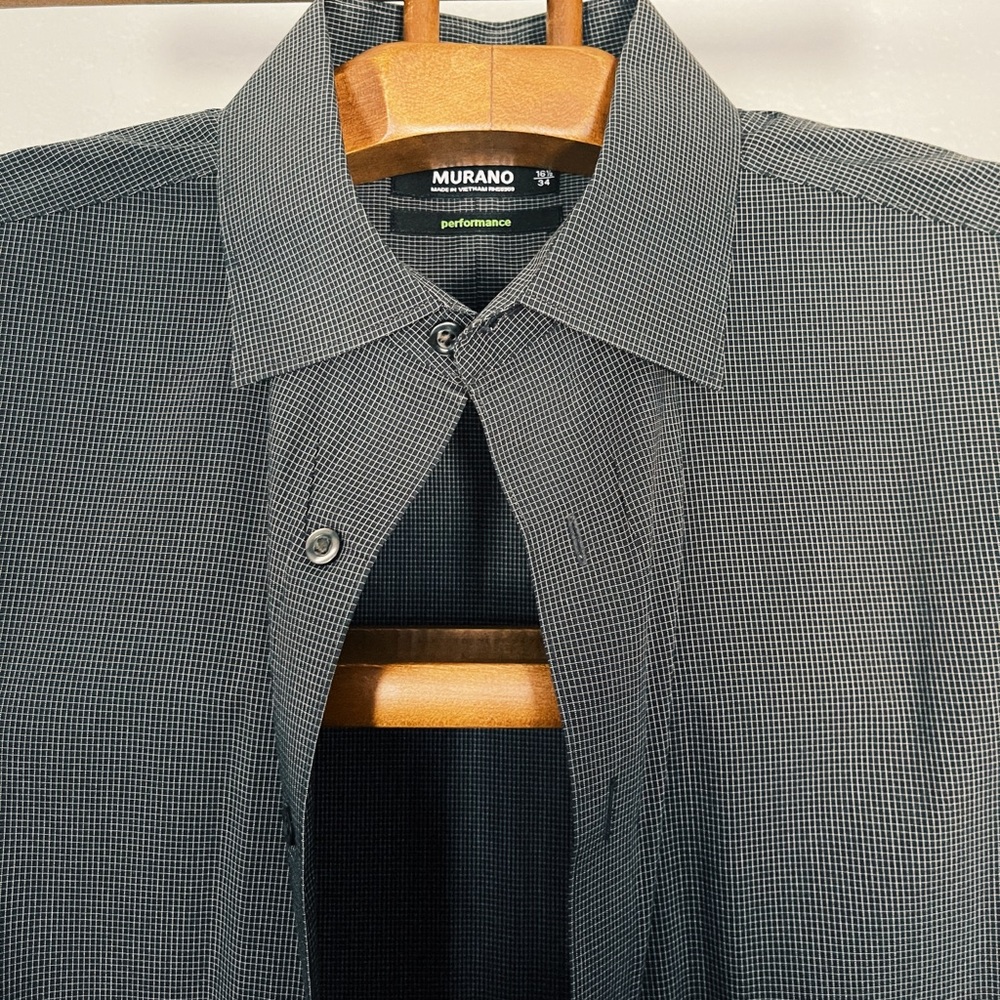 Micro-windowpane black and white dress shirt